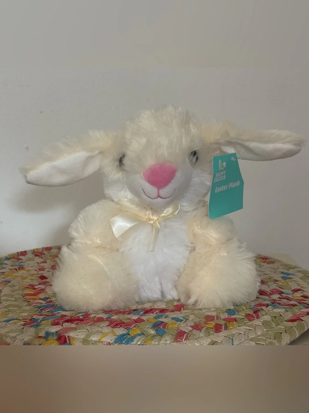 Happy Easter White Bunny Rabbit Plush | Soft Stuffed Animal with Bow | NWT